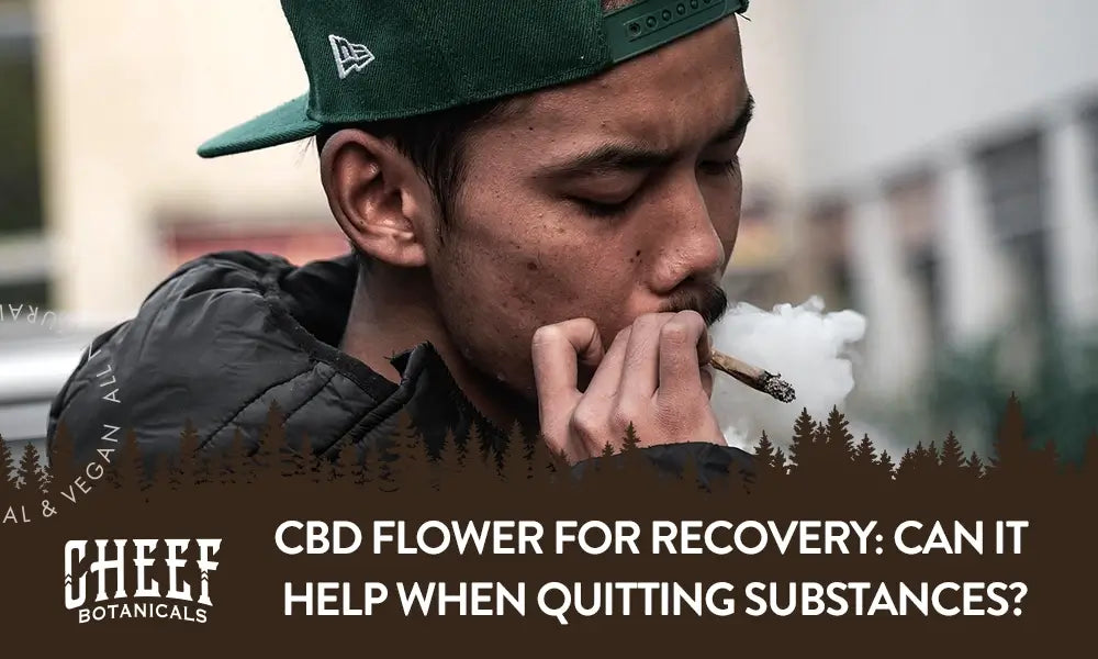 CBD Flower for Recovery (featured blog image by Cheef Botanicals) shows a man smoking a CBD flower joint