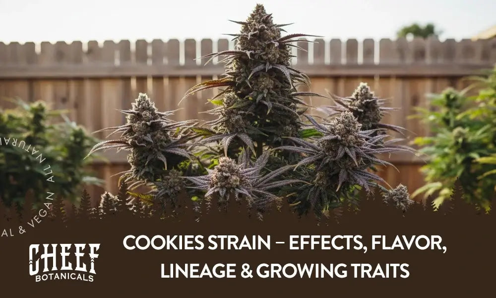 A Cookies cannabis plant growing in a backyard.