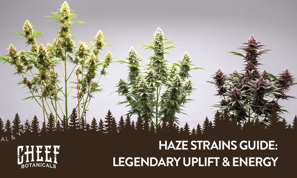 Haze Strains (featured blog image by Cheef Botanicals) shows three different cannabis plants side-by-side