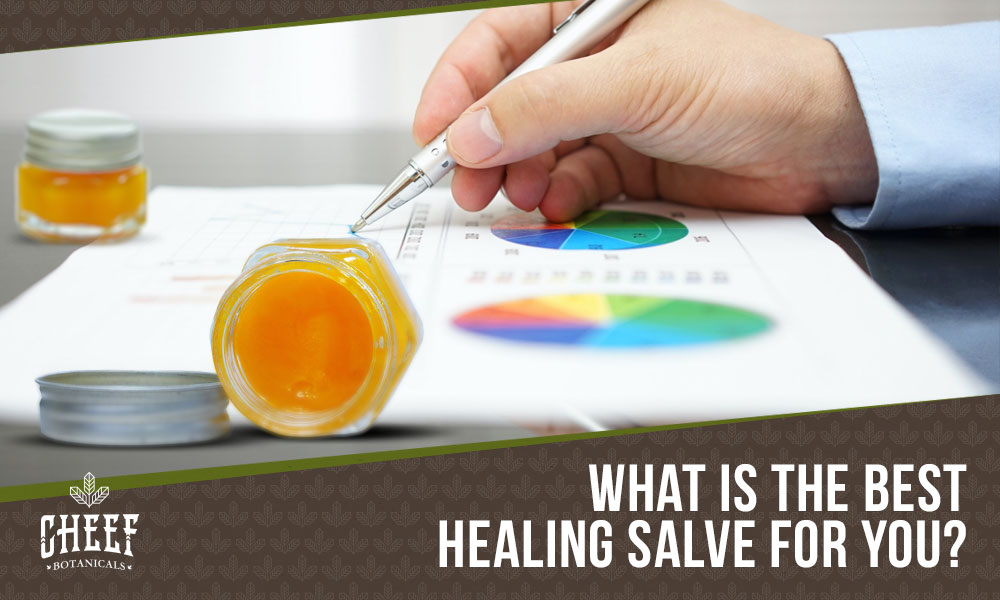 healing salve (featured blog image by Cheef Botanicals) shows a person analyzing different healing salves