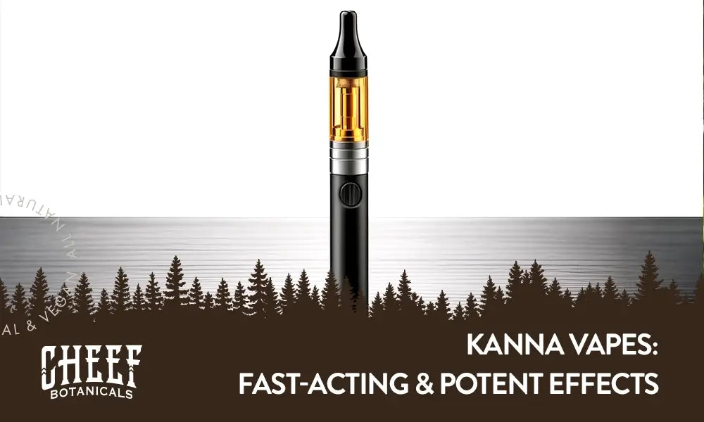 kana vape featured blog image by Cheef Botanicals/ Show a vape pen standing upwards on a table top