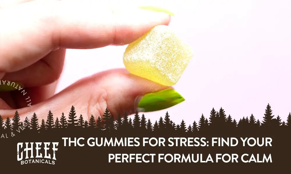 Best THC Gummies for Stress featured blog image shows a hand holding a delta 9 gummy cube