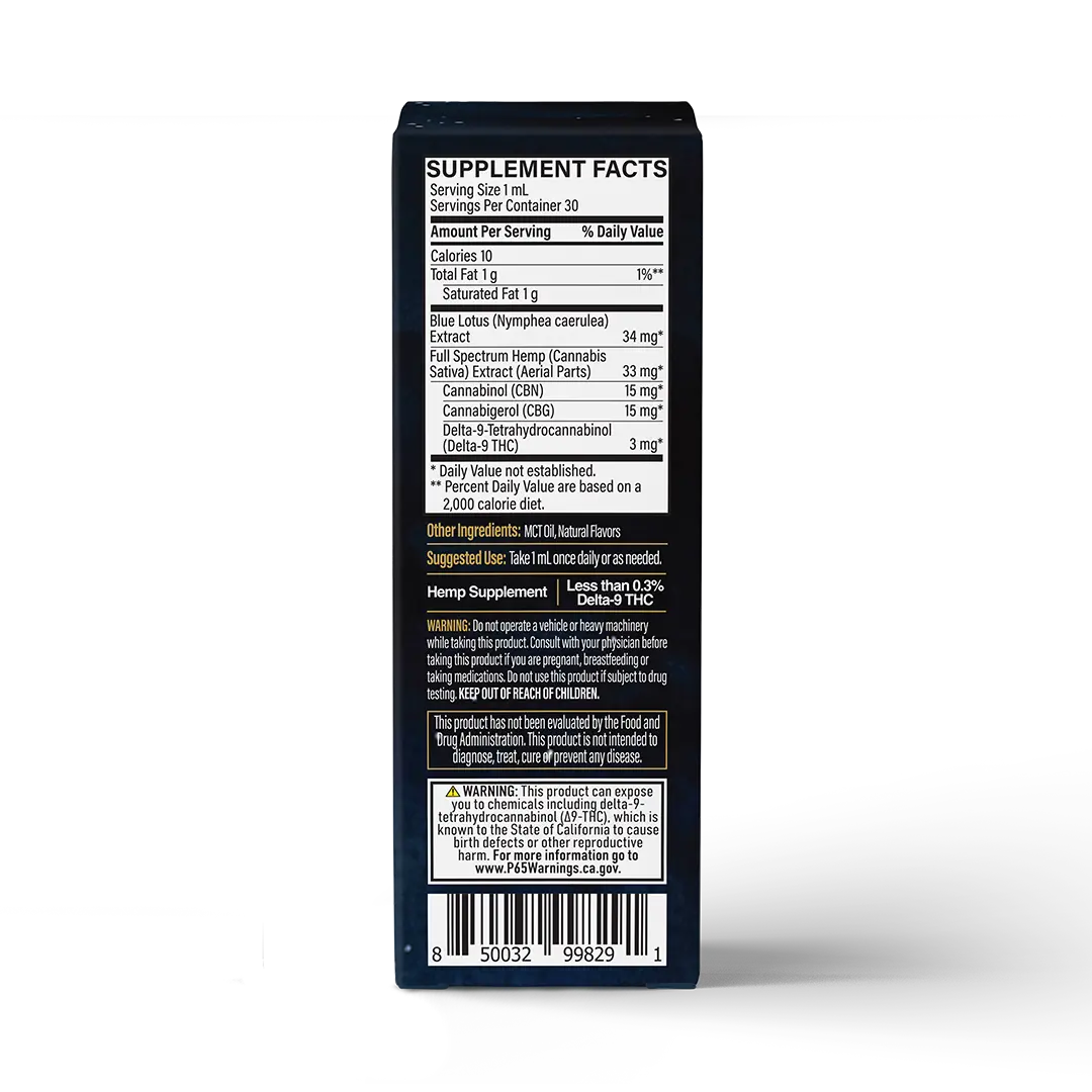 Blue Lotus Tincture Oil Supplement Facts Panel