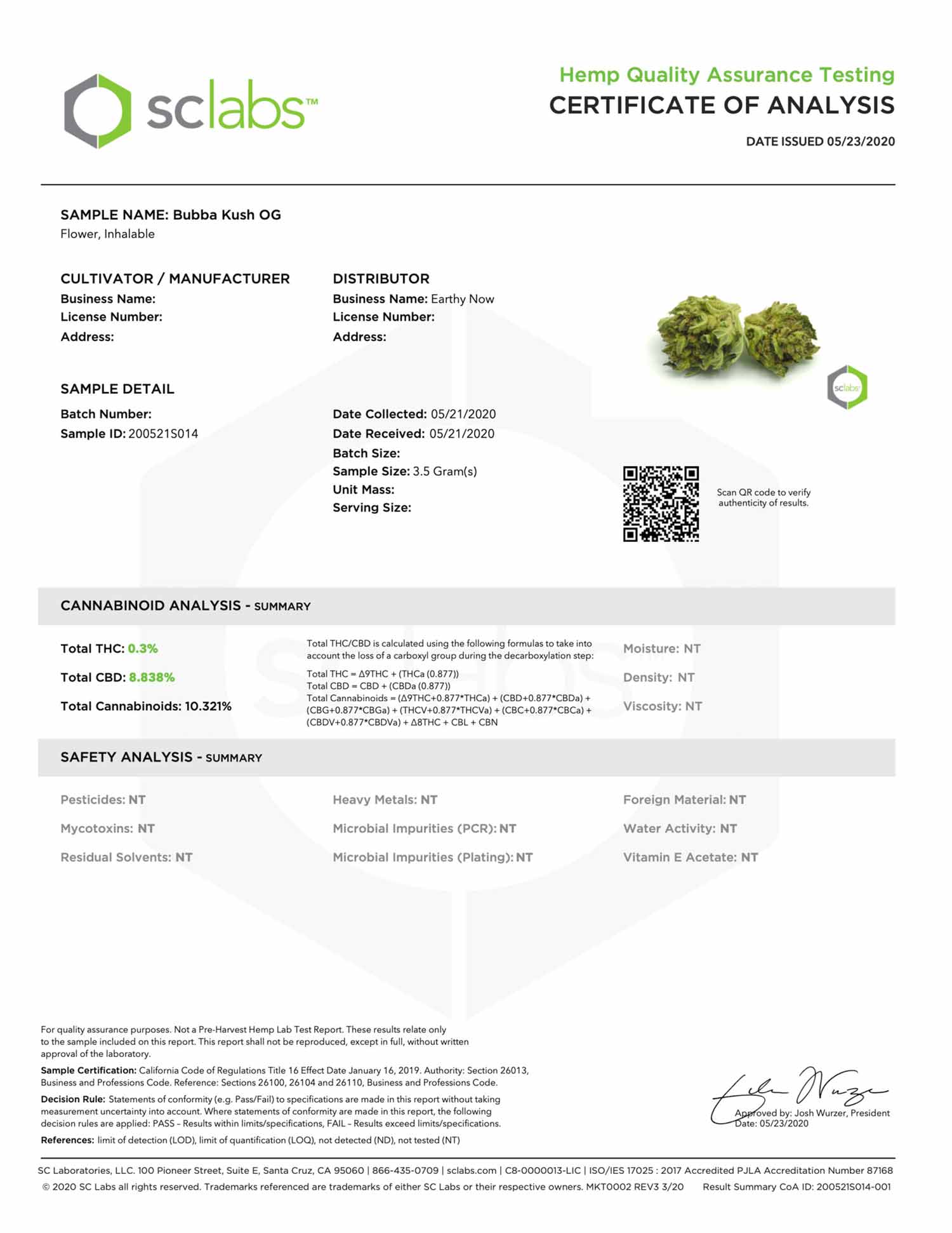 CBD Flower Pre Rolls OG Kush coa