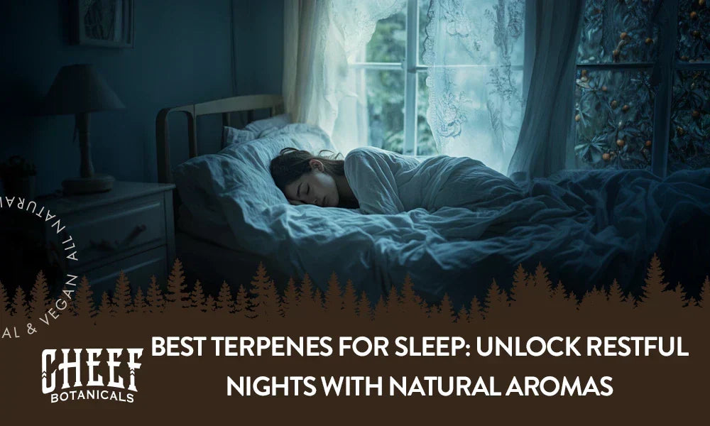 best terpenes for sleep (featured blog image by Cheef Botanicals) shows a woman sleeping on a bed