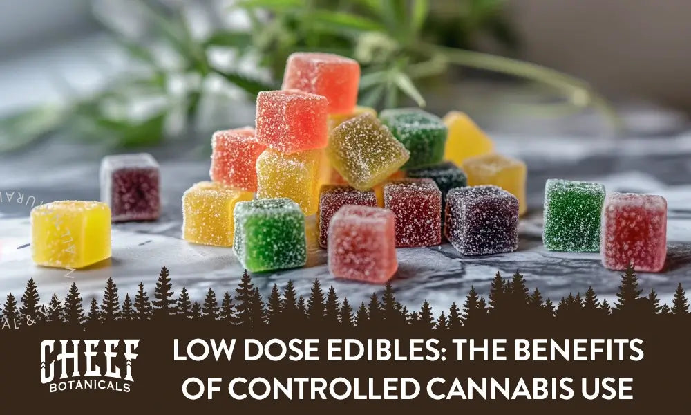 low dose edibles (featured blog image by Cheef Botanicals) shows a pile of low dose cannabis edibles 