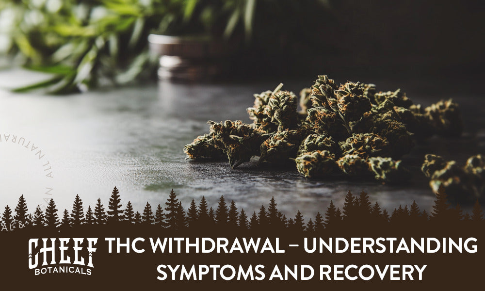 THC withdrawal (featured blog image by Cheef Botanicals) shows THC flowers on a hard surface