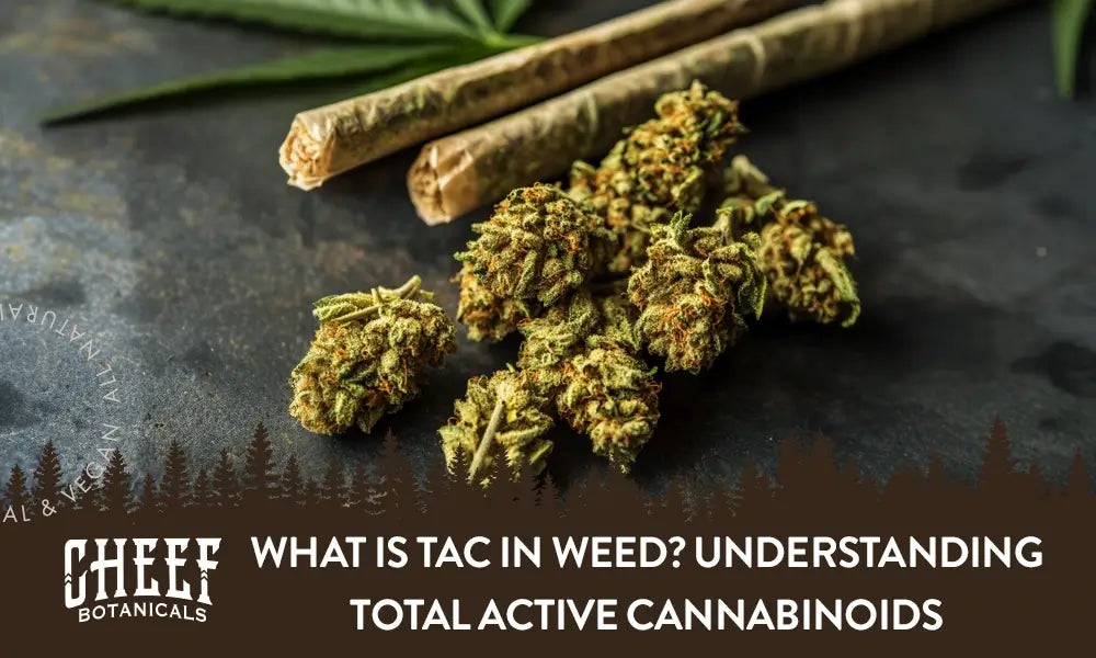 What is TAC in Weed featured blog image by Cheef Botanicals. Shows cannabis buds and joints.