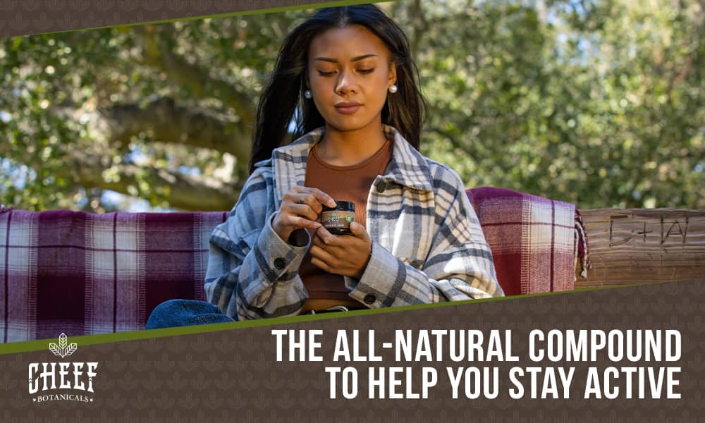 What is CBD sports cream (featured blog image by Cheef Botanicals) shows a young woman opening a CBD salve