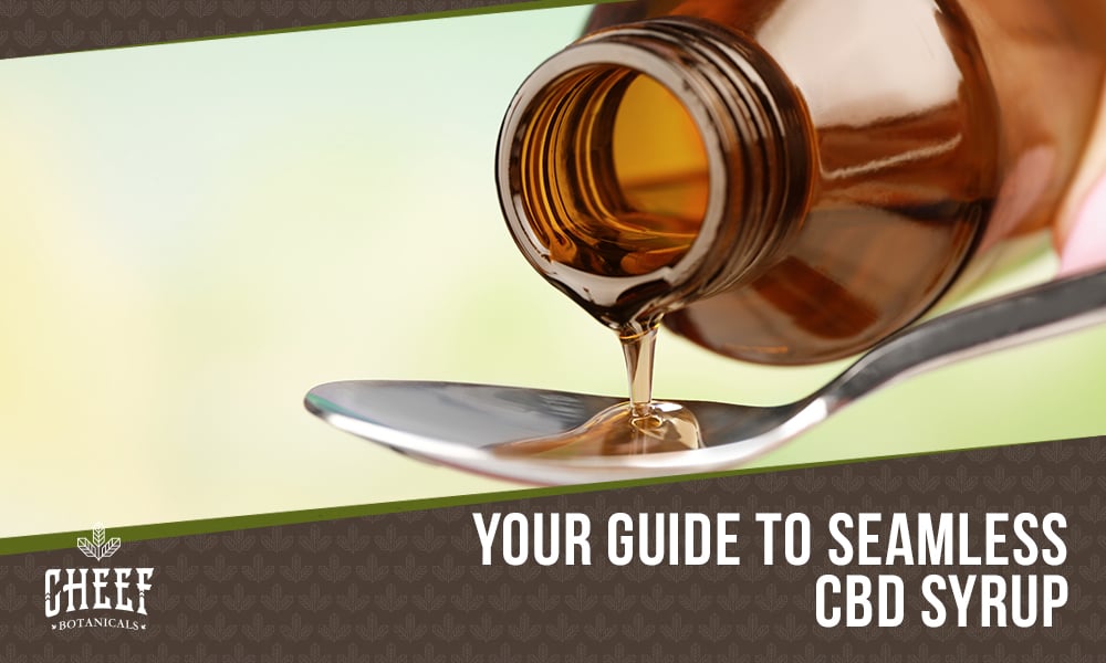 cbd syrup (featured blog image by Cheef Botanicals) shows CBD syrup being poured into a spoon