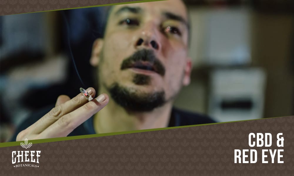 Does CBD Make Your Eyes Red blog image shows a man with red eyes smoking a joint