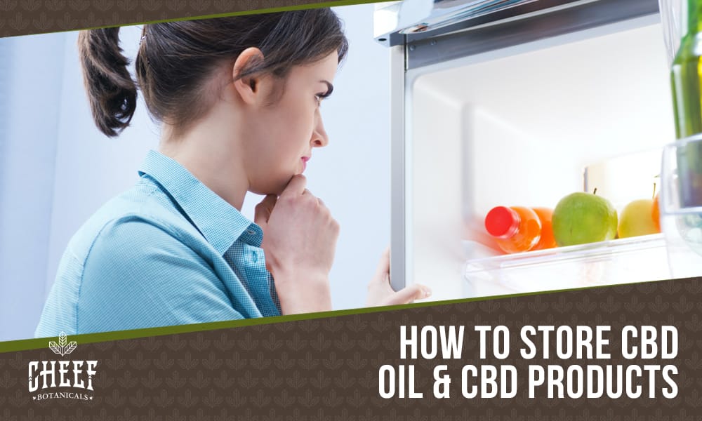 Does CBD Oil Need to Be Refrigerated (featured blog image by Cheef Botanicals) shows a woman looking inside a refrigerator