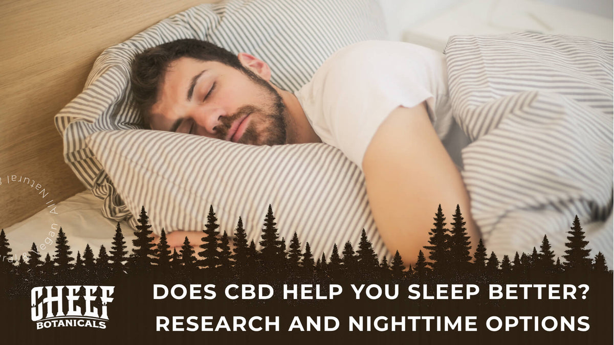 does cbd help you sleep better (featured blog image by Cheef Botanicals) shows a man peacefully sleeping on a bed