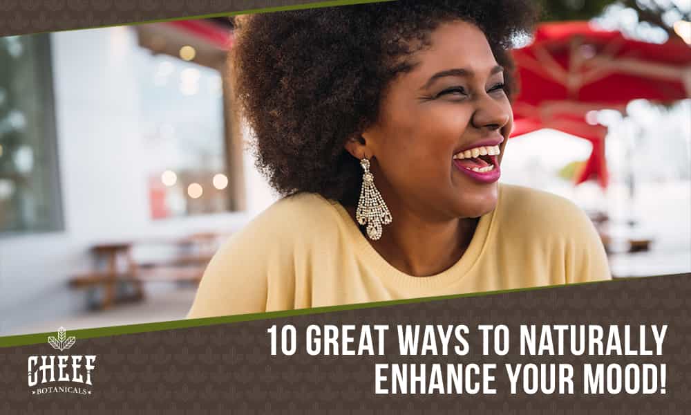natural mood enhancers (featured blog image by Cheef Botanicals) shows a laughing woman