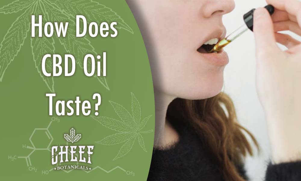 what does CBD oil taste like (featured blog image by Cheef Botanicals) shows a woman tasting CBD oil